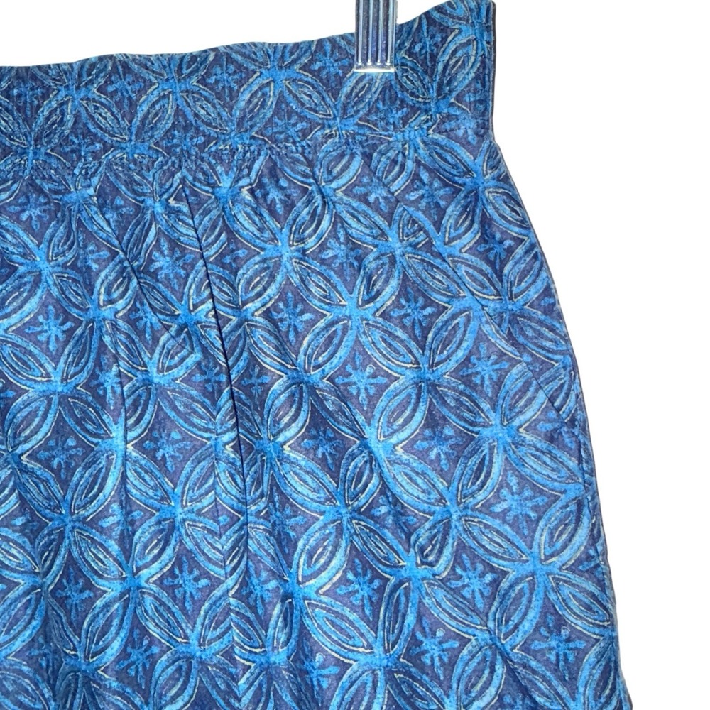 Boho Coastal Blue Geometric Border Mini Skirt L Retro Indie Resortwear Beach - Picture 3 of 12